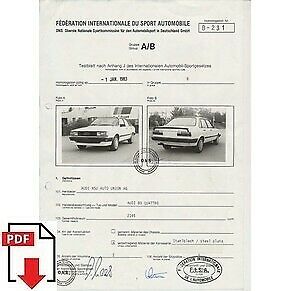 1983 Audi 80 Quattro FIA homologation form PDF download